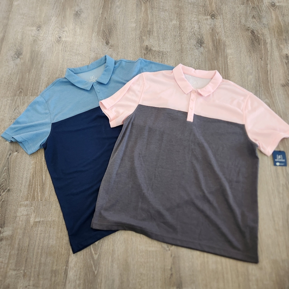 Lot Of 2 George Moisture Wicking Short Sleeve Polo Golf Shirt Mens XL‎ Blue Pink